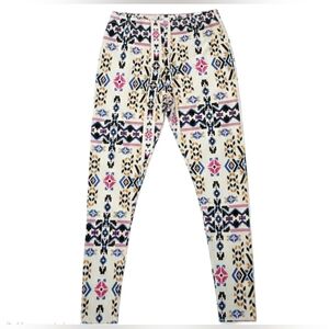 Soft Colorful Aztec Tribal Geometric Pattern On White Base Ankle Leggings Large